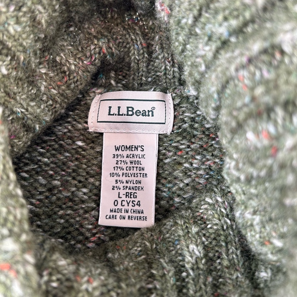 LL Bean Sweater Womens Sz L Green Flecked Long Sleeve Turtleneck Wool Blend - Picture 4 of 7